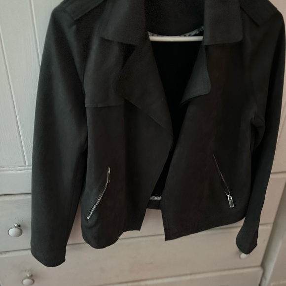 TAHARI Faux Leather Women's Charcoal Blazer/Jacket OPEN FRONT with zippers-Snaps - Picture 5 of 13